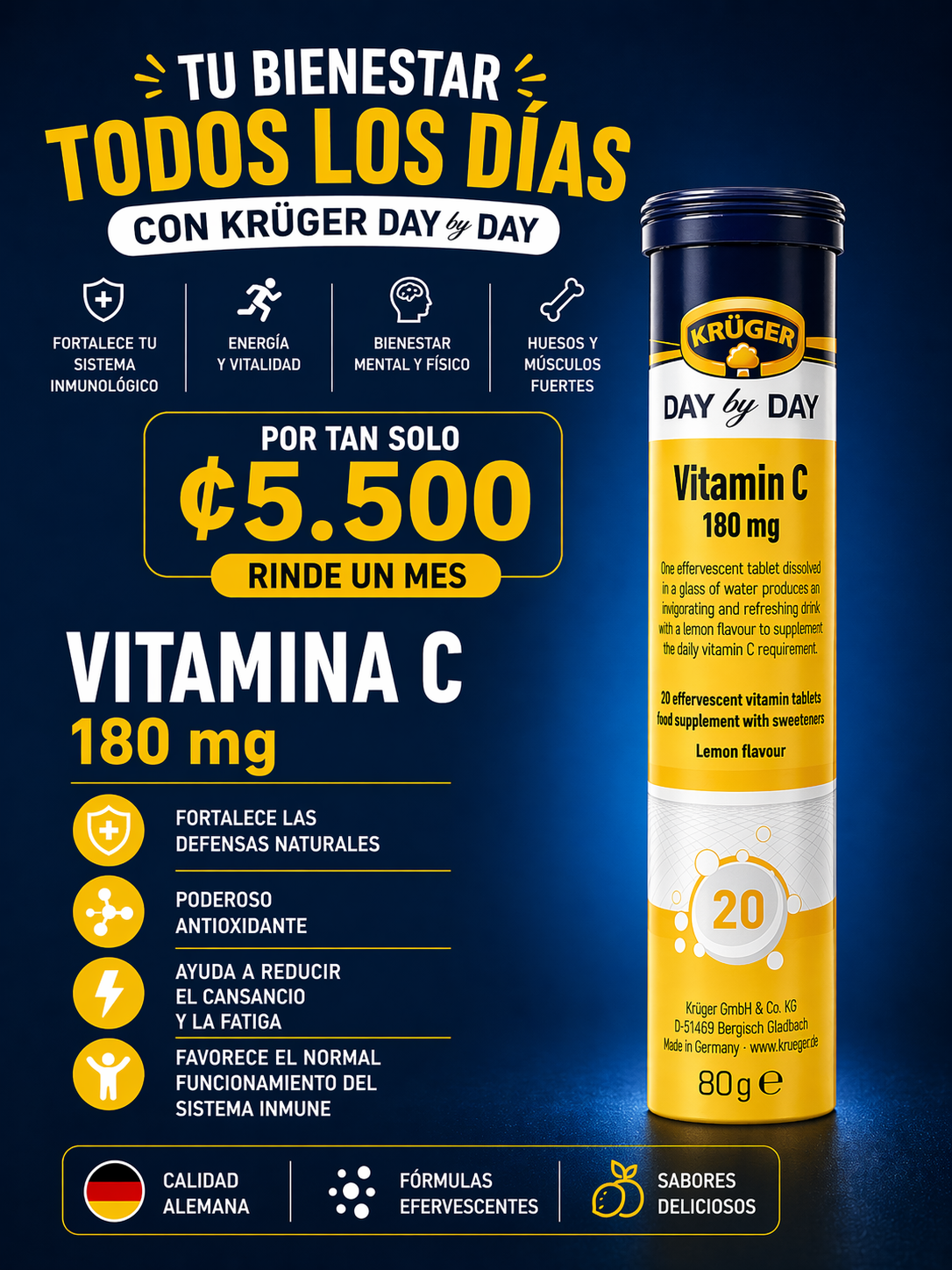 KRÜGER Vitamina C + D3 + Zinc